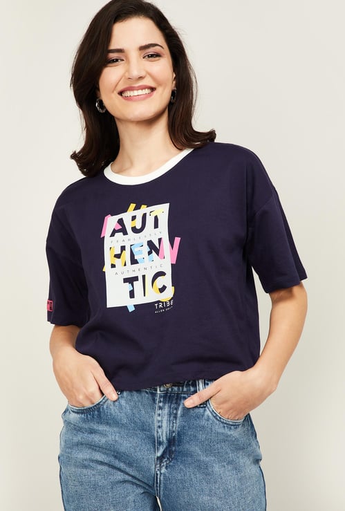 ALLEN SOLLY Women Printed Round Neck T-shirt