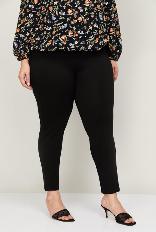 NEXUS Women Plus-Size Solid Elasticated Treggings