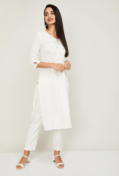 SPAN Women Embellished Three-quarter Sleeves Kurta