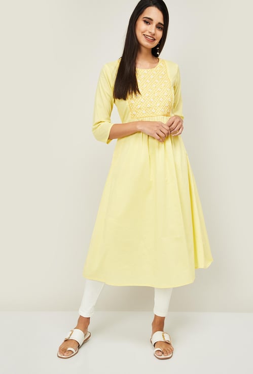 SPAN Women Embroidered A-line Kurta