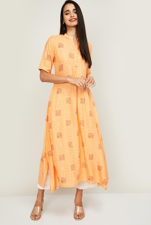 SPAN Women Checked Short Sleeves A-line Kurta