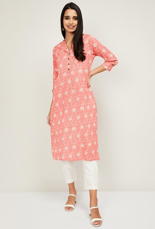 AMUKTI Women Printed Three-Quarter Sleeves Straight Kurta