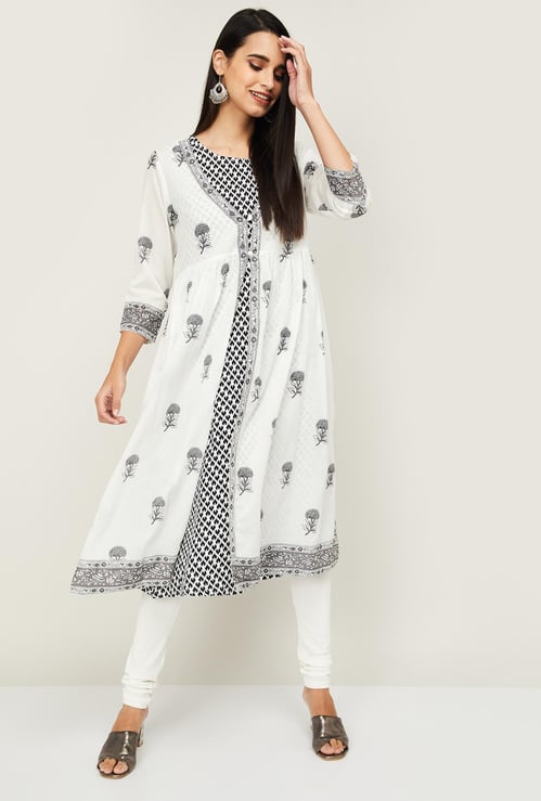 MELANGE Women Tropical Printed A-Line Kurta with Shrug