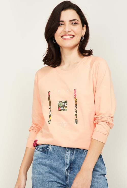 ALLEN SOLLY Women Printed Round Neck Sweatshirt