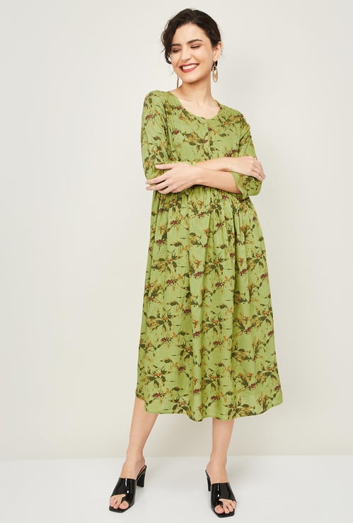 IMARA Women Printed Three-Quarter Sleeves Midi Dress