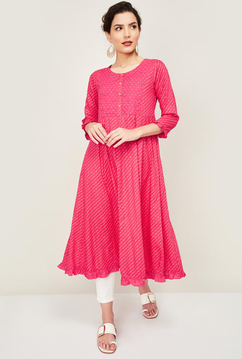 IMARA Printed Round Neck A-Line Kurta
