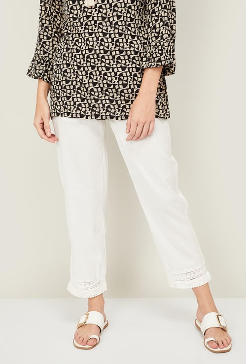 IMARA Women Solid Elasticated Straight Pants