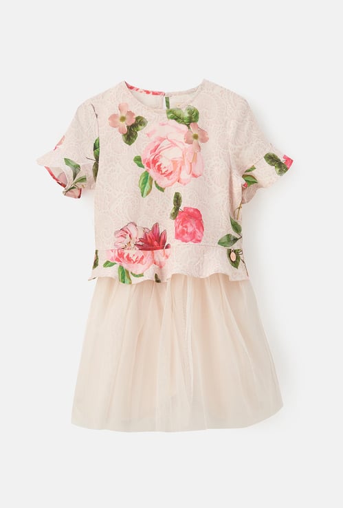 ANGEL & ROCKET Girls Floral Print Layered Dress