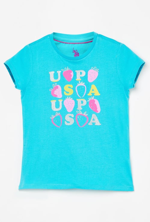 U.S. POLO ASSN. KIDS Girls Typographic Print Short Sleeves T-shirt