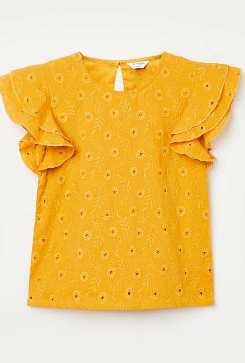 U.S. POLO ASSN. KIDS Girls Embroidered Top with Layered Sleeves