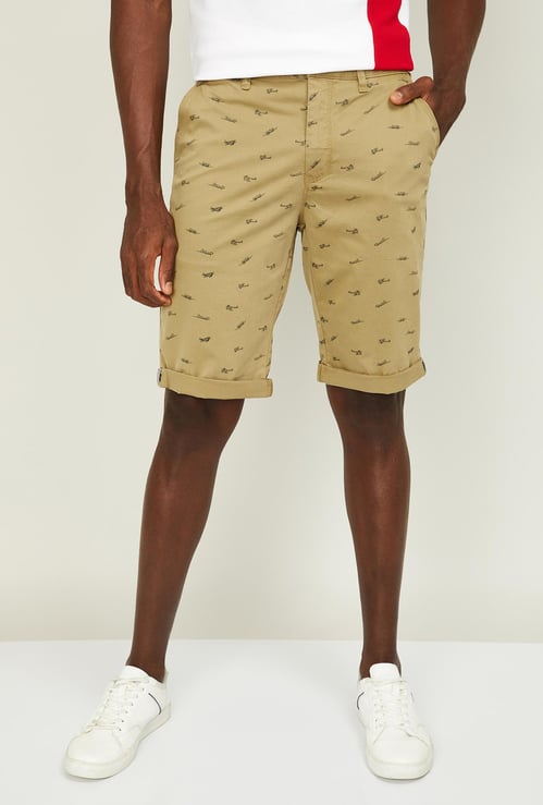 PARX Men Printed Slim Fit City Shorts with Folded Hem