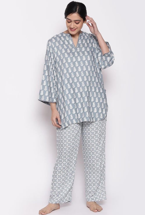 BIBA Women Printed Lounge Pants and Kurta