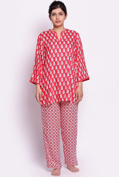 BIBA Women Printed Lounge Pants and Kurta