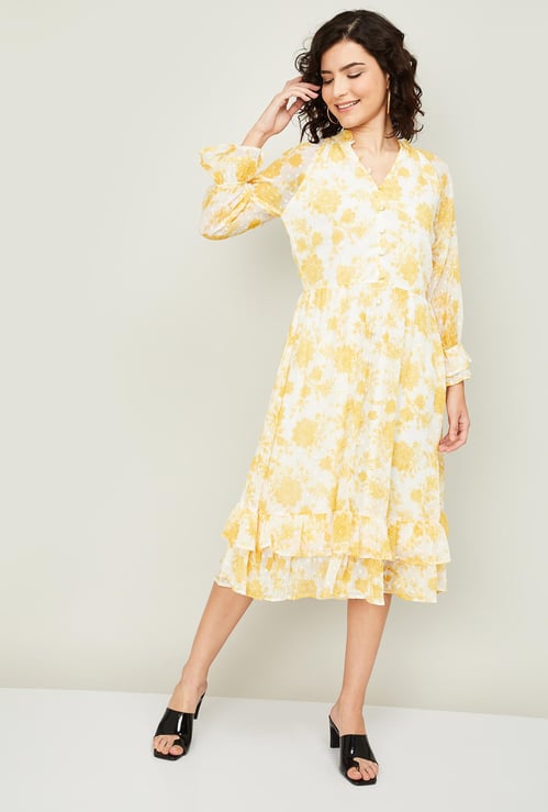 LATIN QUARTERS Women Floral Print Three-Quarter Sleeves A-line Dress