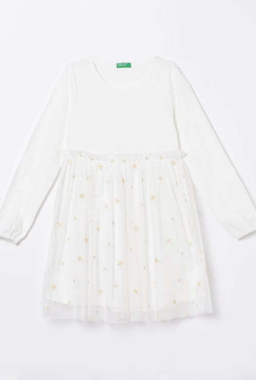UNITED COLORS OF BENETTON Girls Printed Layered A-Line Dress