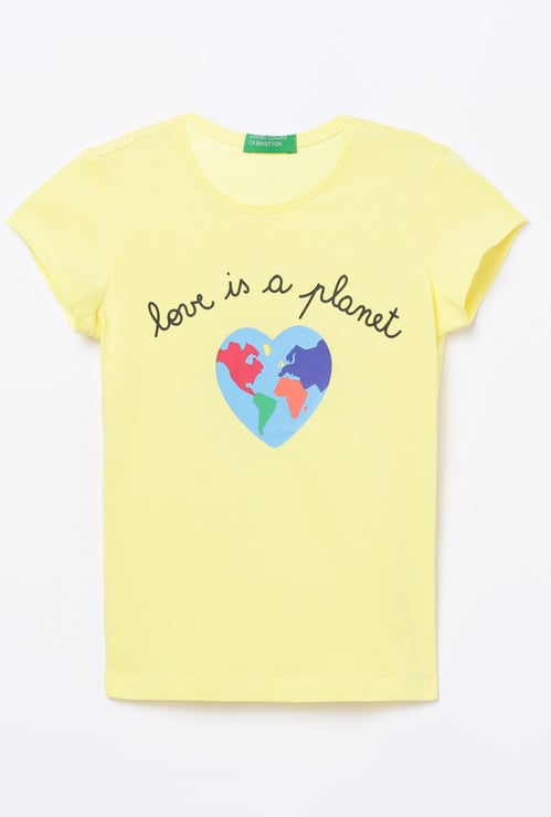 UNITED COLORS OF BENETTON Girls Printed Round Neck T-shirt
