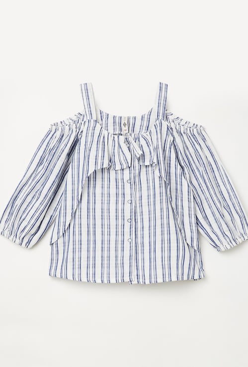 LEE COOPER JUNIORS Girls Striped Cold-Shoulder Top