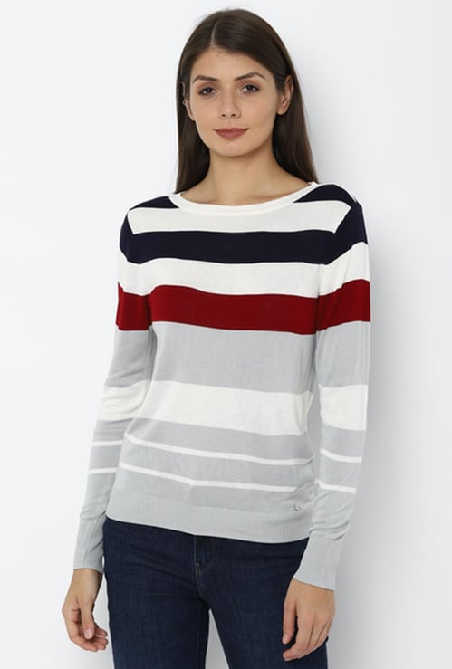 ALLEN SOLLY Women Colourblocked Round Neck Knitted T-shirt