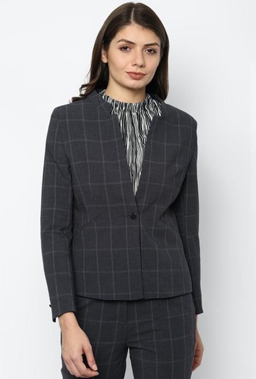 ALLEN SOLLY Women Checked Single-Breasted Formal Blazer