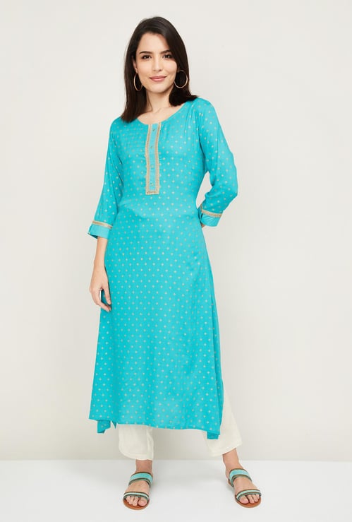 SPAN Women Printed Three-Quarter Sleeves Straight Kurta