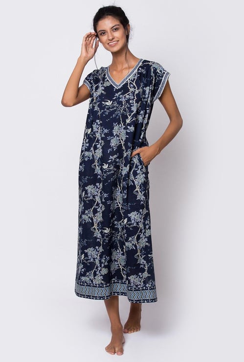 BIBA Women Printed V-Neck Night Dress
