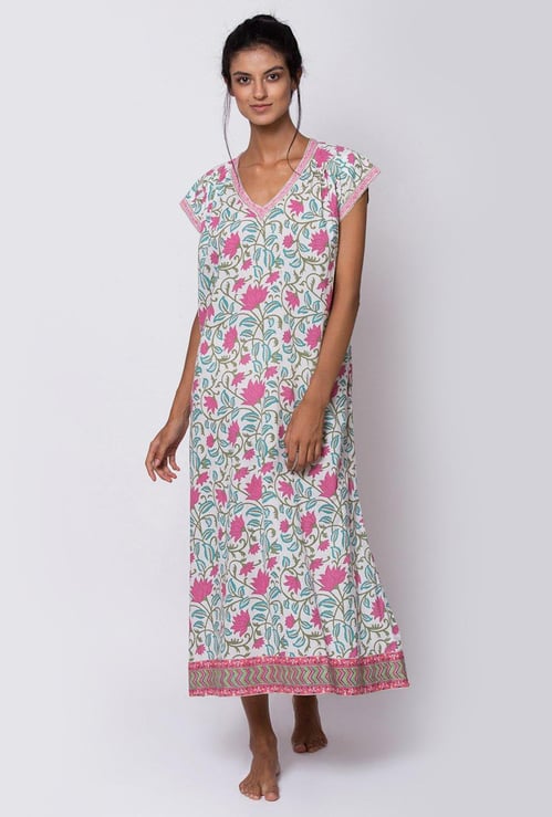 BIBA Women Printed V-Neck Night Dress