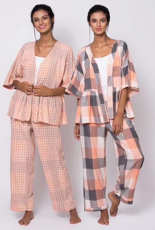 BIBA Women Checked Night Suit - Set of 2