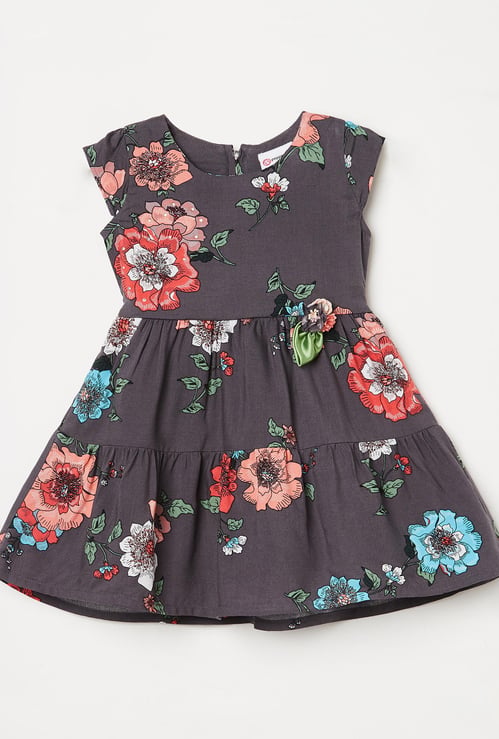 PEPPERMINT Girls Floral Print Fit and Flare Tiered Dress