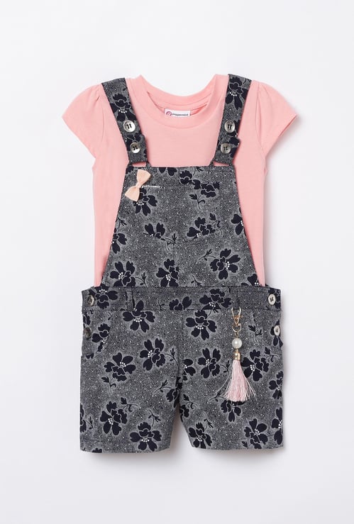 PEPPERMINT Girls Printed Dungaree with Top