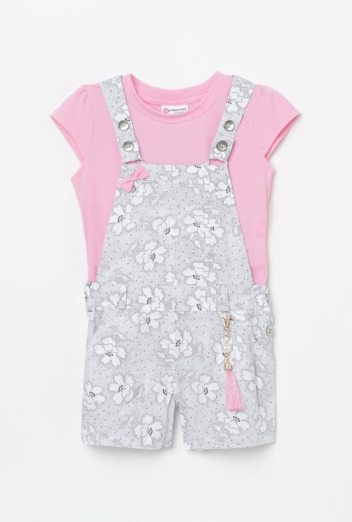 PEPPERMINT Girls Printed Dungaree with Top