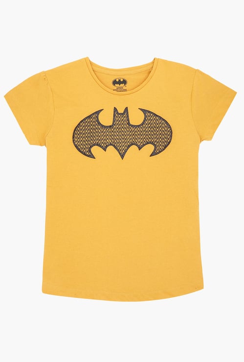 KIDSVILLE Girls Batman Print Round Neck T-shirt
