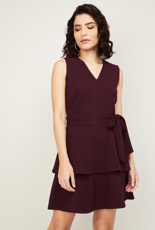 FABALLEY Women Solid Layered A-Line Dress