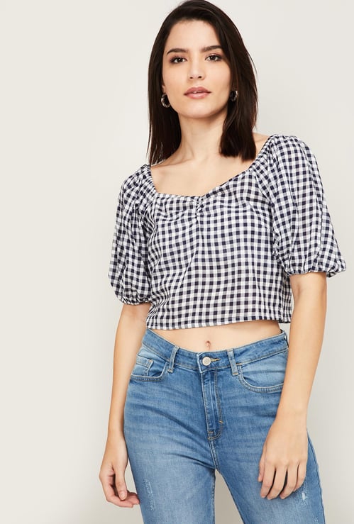 FABALLEY Women Checked Cropped Top