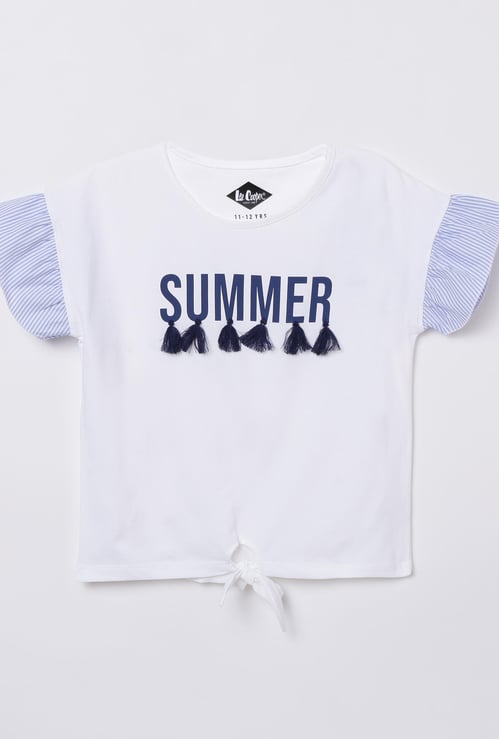 LEE COOPER JUNIORS Girls Printed Tie-Up Hem Top