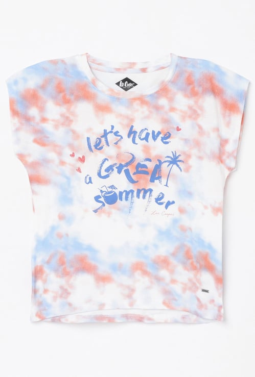 LEE COOPER JUNIORS Girls Tie-Dye Print Round Neck T-shirt