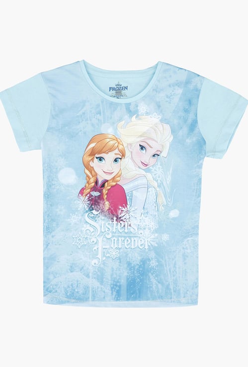 KIDSVILLE Girls Frozen Printed Round Neck T-shirt