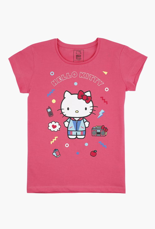 KIDSVILLE Girls Hello Kitty Print Round Neck T-shirt