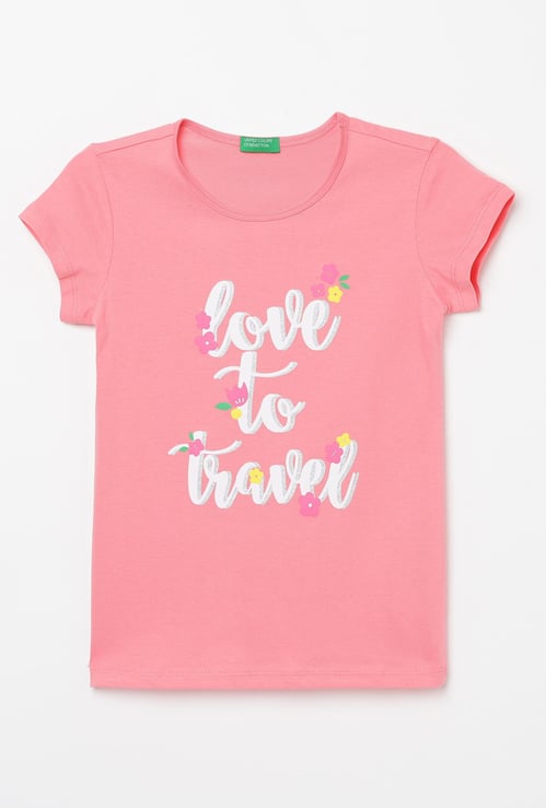 UNITED COLORS OF BENETTON Girls Printed Round Neck T-shirt