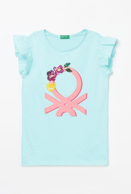 UNITED COLORS OF BENETTON Girls Embellished Round Neck T-shirt