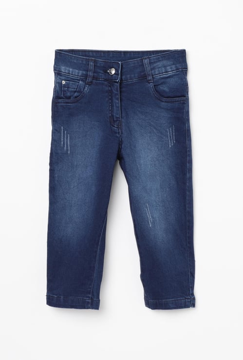 PEPPERMINT Girls Lightly Washed Distressed Denim Capris