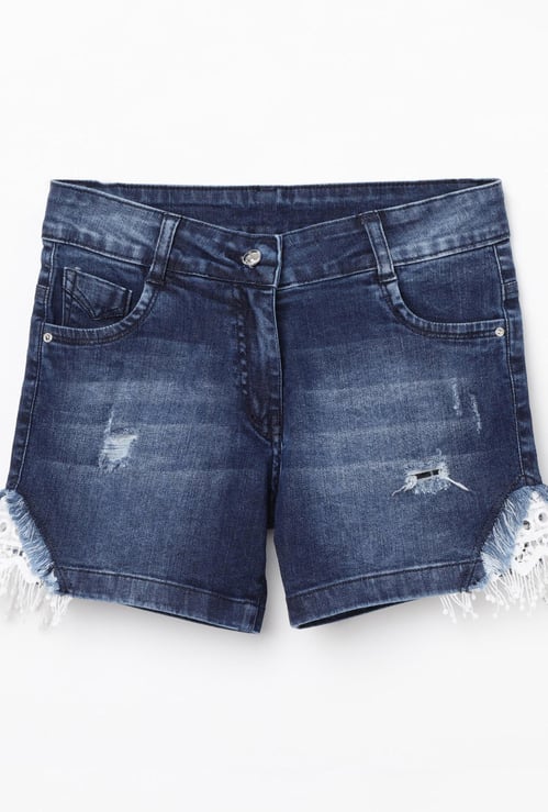 PEPPERMINT Girls Lightly Washed Distressed Denim Shorts