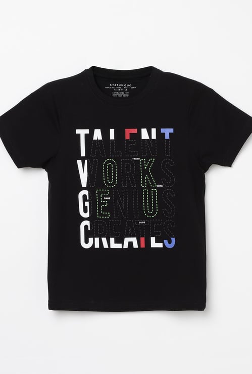 STATUS QUO Boys Typographic Print Crew Neck T-shirt