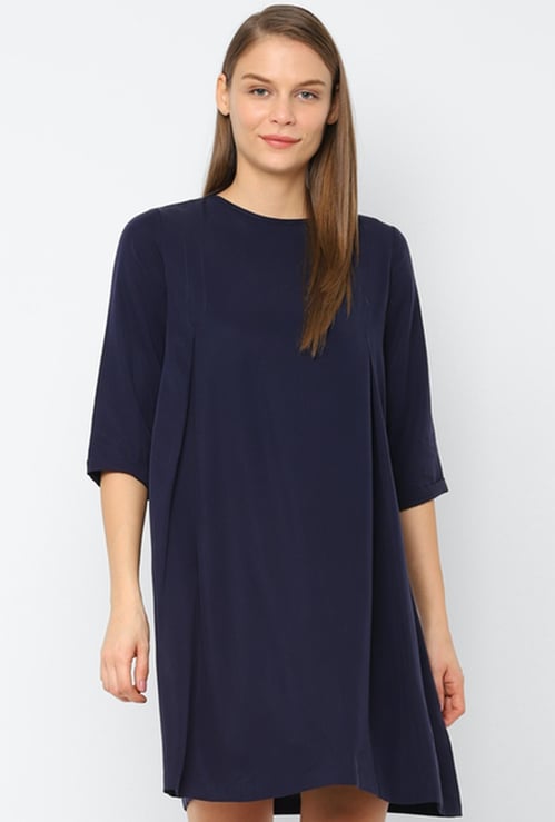 ALLEN SOLLY Women Solid Three-Quarter Sleeves Shift Dress