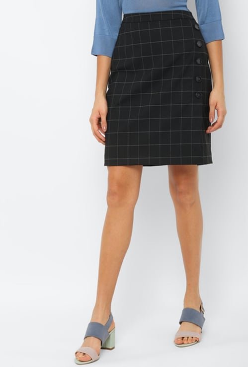 ALLEN SOLLY Women Checked Woven Skirt