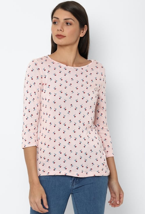 ALLEN SOLLY Women Printed Three-Quarter Sleeves T-shirt