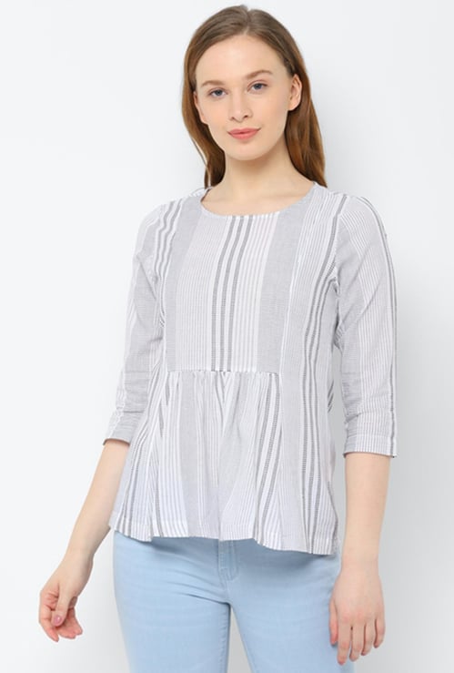ALLEN SOLLY Women Striped Three-quarter Sleeves Top