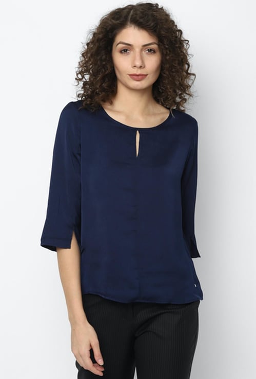 ALLEN SOLLY Women Solid Three-quarter Sleeves Top