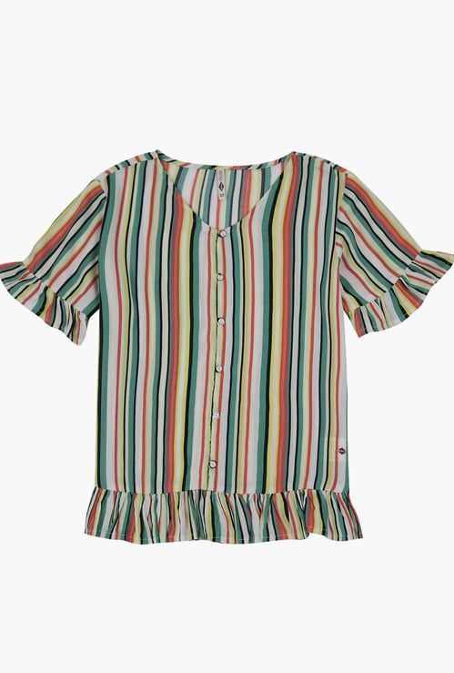 LEE COOPER JUNIORS Girls Striped V-Neck Top