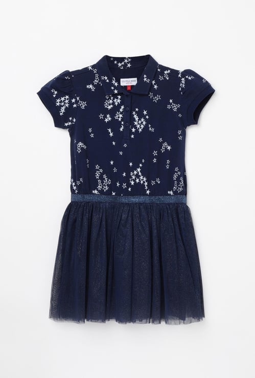 U.S. POLO ASSN. KIDS Girls Printed Fit and Flare Dress