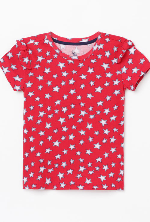 US POLO KIDS Girls Prined Round Neck Top